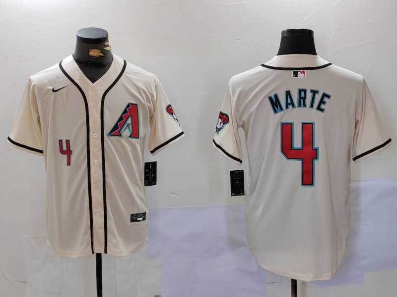 Mens Arizona Diamondback #4 Ketel Marte Number Cream Cool Base Limited Stitched Jersey